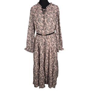 NWOT | Abstract Animal Print Tiered Maxi Dress with Adjustable Belt | X-Large